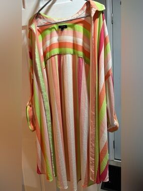 Torrid Neon Stripe Open-Front Duster in Pink, Lime & Peach Kimono Cardigan